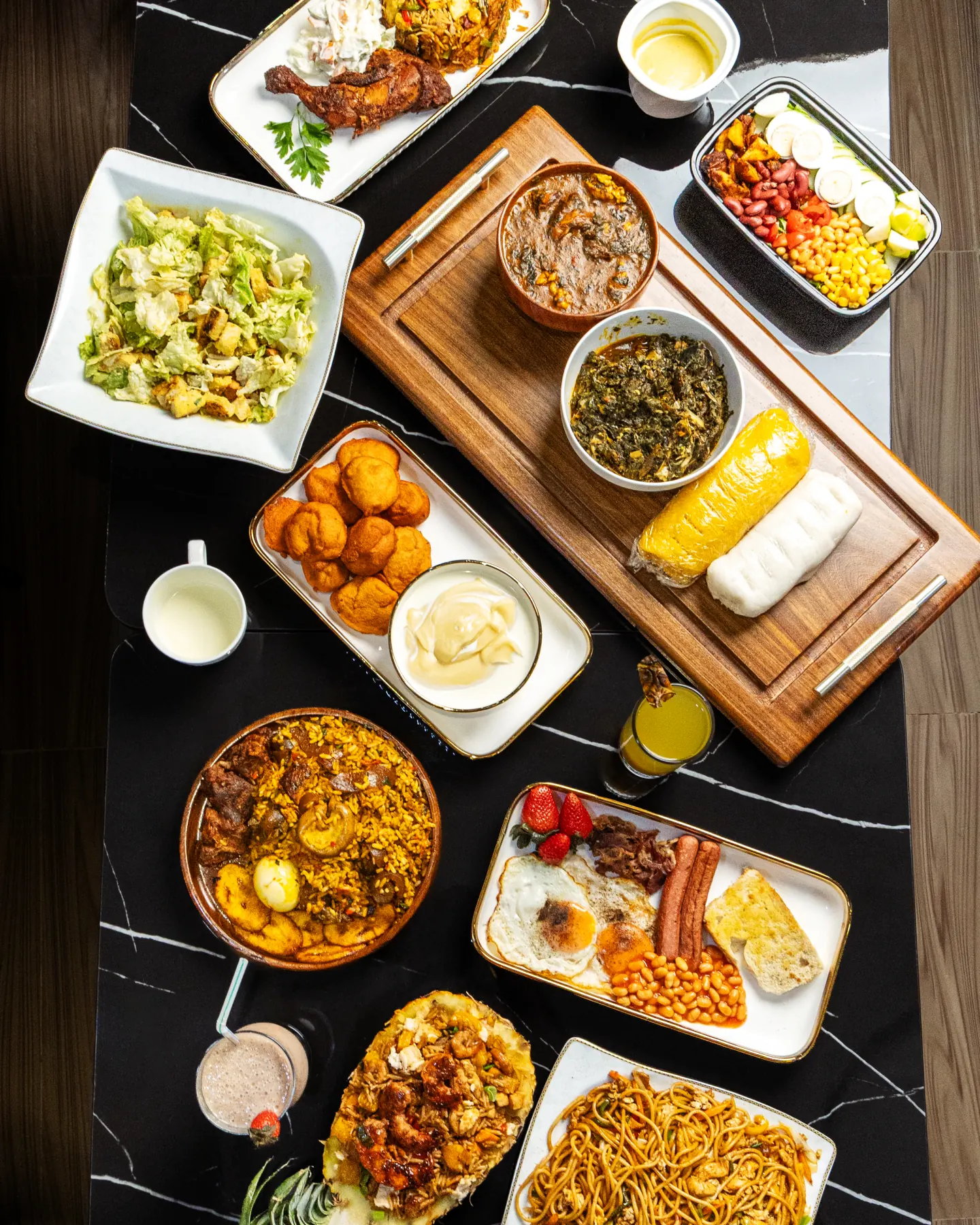 A table of dishes prepared at Evenana Bistro
